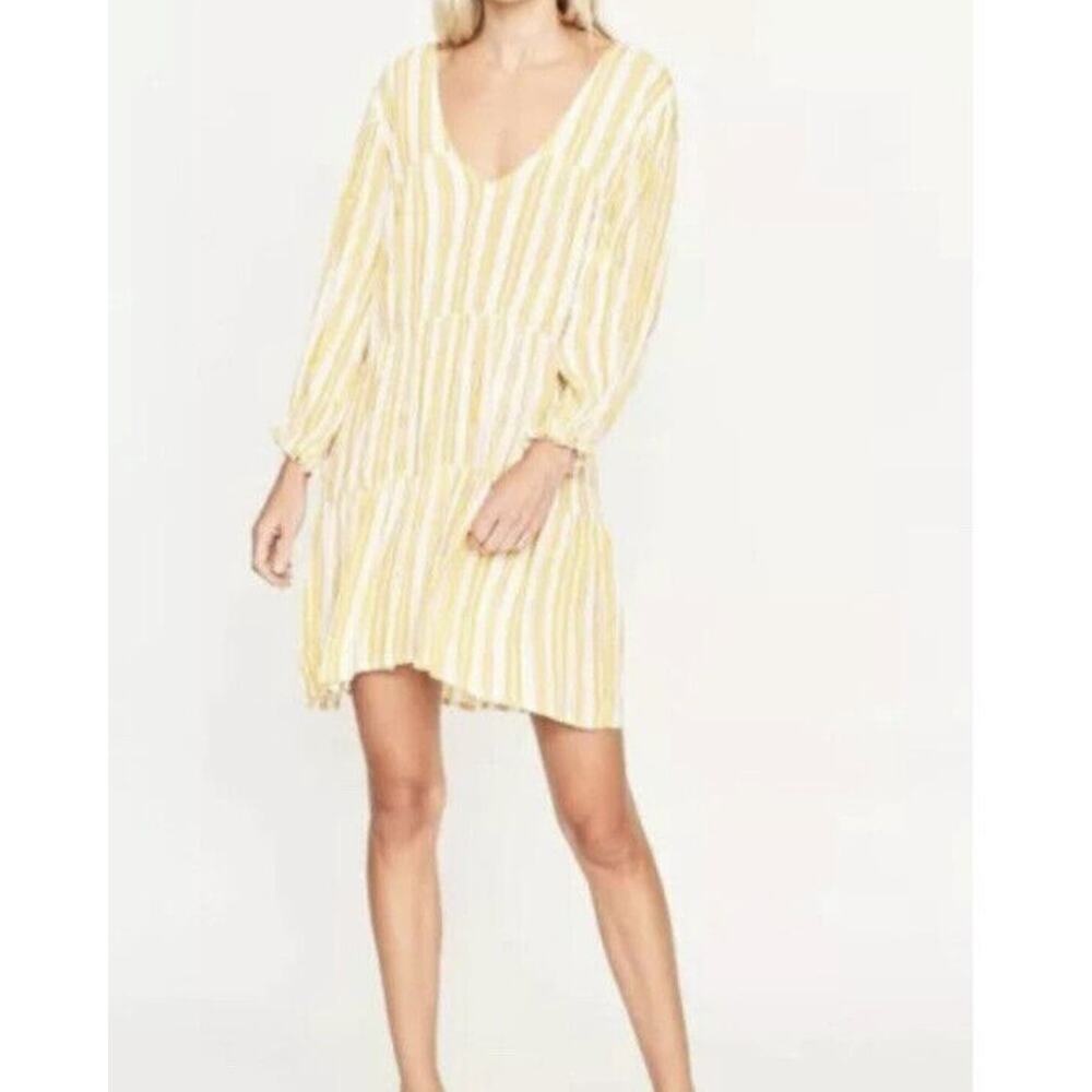 Faithfull the Brand Mini Dress Yellow Striped Long Sleeve